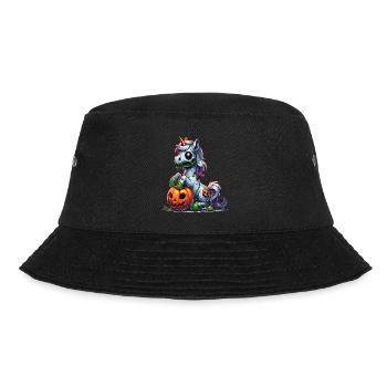 Halloween Einhorn Halloween Kürbis - Bucket Hat - Schwarz - Vorne - Lela (165cm)