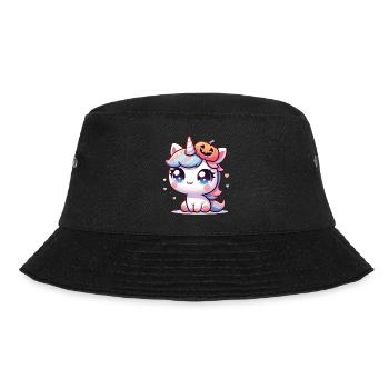 Halloween Einhorn Halloween Kürbis - Bucket Hat - Schwarz - Vorne - Lela (165cm)