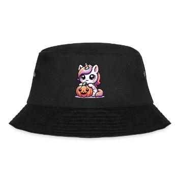 Halloween Einhorn Halloween Kürbis - Bucket Hat - Schwarz - Vorne - Lela (165cm)
