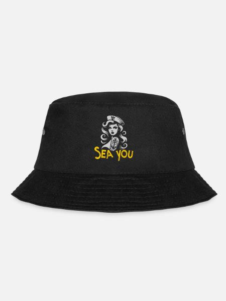 Sea You Meerjungfrau Matrose Grafik T-Shirt - Bucket Hat - Schwarz