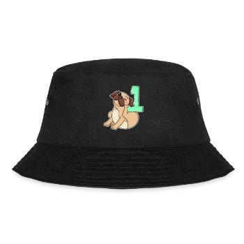 Zahl 1 Nummer Eins - Mops Hund Motiv - Bucket Hat - Schwarz - Vorne - Lela (165cm)