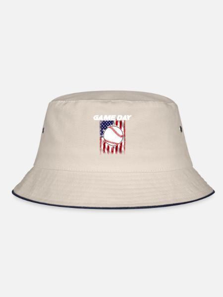 Baseball Sport Baseballspieler Pitcher Catcher USA - Bucket Hat - Natur/Navy - Vorne