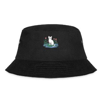 Cottagecore cat on lily pad in the garden - Bucket Hat - black - Front - Lela (165cm)