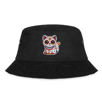 Cute Mexican Sugar Skull Cat in Halloween costume - Bucket Hat - black - Front - Lela (165cm)