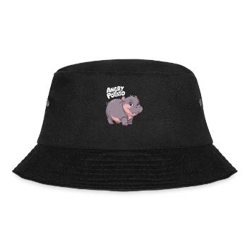Moo Deng Angry Potato Hippo Illustration - Bucket Hat - black - Front - Lela (165cm)