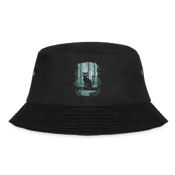 Cottagecore Enchanted Forest with Black Cat and - Bucket Hat - black - Front - Lela (165cm)