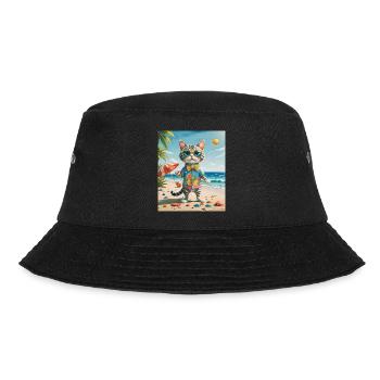Beach Fun Cat Illustration Beachside Fun Cat - Bucket Hat - black - Front - Lela (165cm)