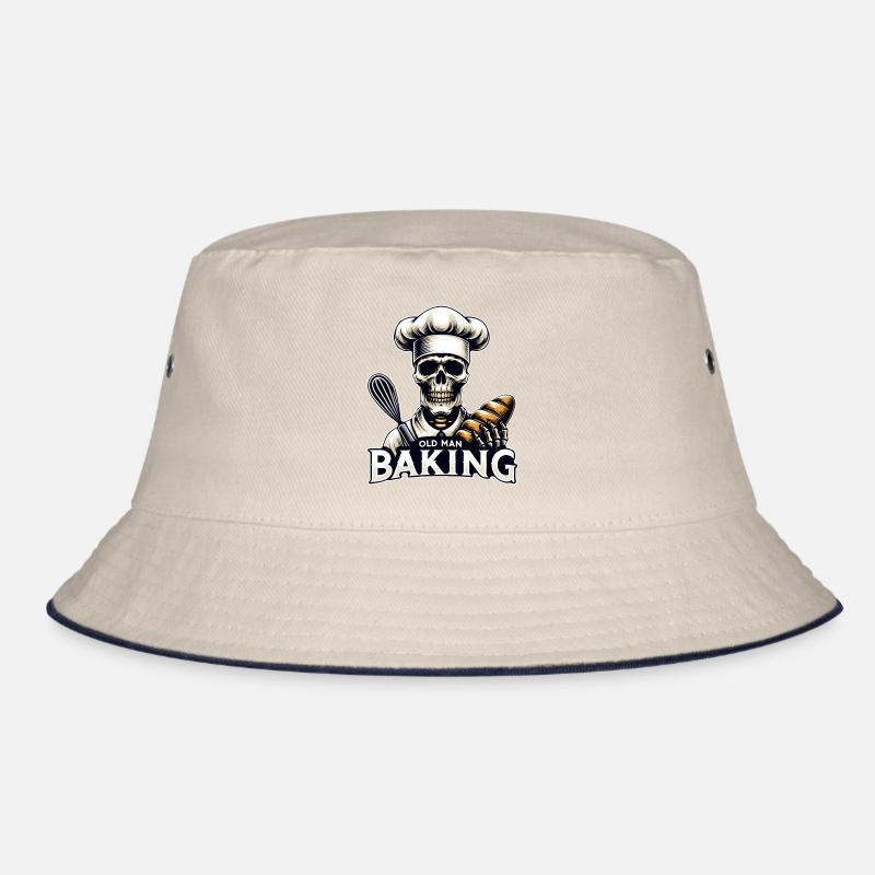 Old Man Baking Skull with Baker's Hat Baking Bread Bucket Hat