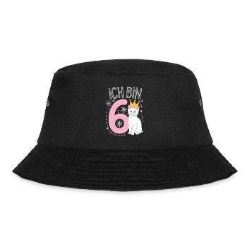 6th Birthday Cat Kitten Children's Birthday Party - Bucket Hat - black - Front - Lela (165cm)