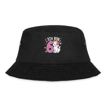 6th Birthday Cat Kitten Children's Birthday Party - Bucket Hat - black - Front - Lela (165cm)
