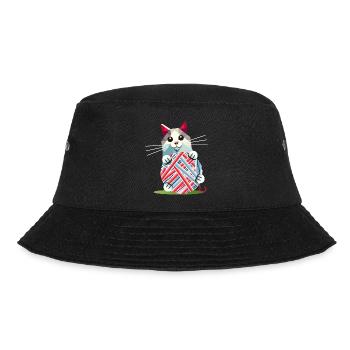 Playing Cat with Ball of Wool – Geometric Motif - Bucket Hat - black - Front - Lela (165cm)