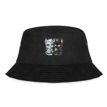 Kawaii Cat Pastel Goth Teuflisch - Bucket Hat - Schwarz - Vorne - Lela (165cm)