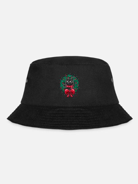 Katze Weihnachtskranz Frohe Weihnachten - Bucket Hat - Schwarz