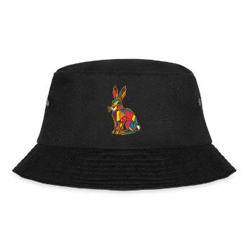Bunter Geometrischer Bauernhoftier Grafik Hase - Bucket Hat - Schwarz - Vorne - Lela (165cm)