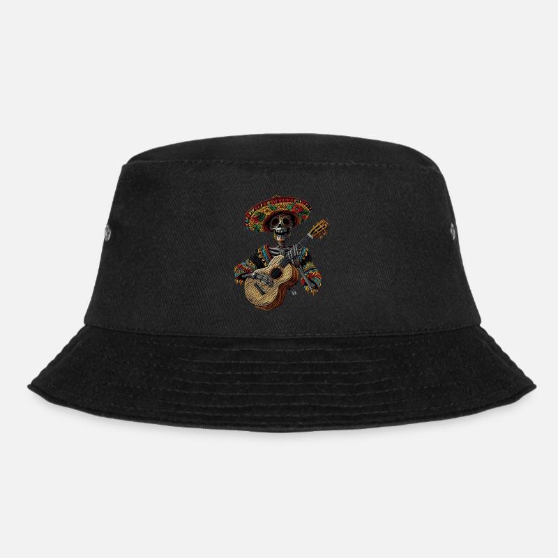 Ukulele Mexican Skeleton - Bucket Hat - black