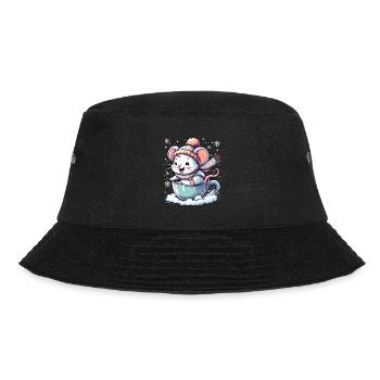 Niedliche Maus in Tasse fährt Schlitten auf Schnee - Bucket Hat - Schwarz - Vorne - Lela (165cm)