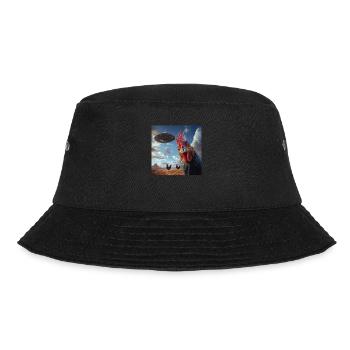 Rooster Chickens Selfie with UFOs, Weird Print - Bucket Hat - black - Front - Lela (165cm)