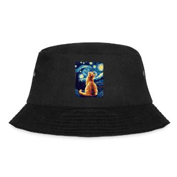 Orange Cat Animal Starry Night Painting Van Gogh - Bucket Hat - black - Front - Lela (165cm)