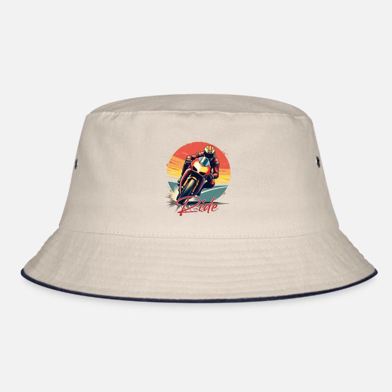 Motorcycle. Bikers in retro look. Run. Bucket Hat