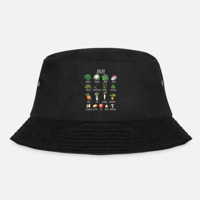 Januar Saisonales Gemüse und Obst Collage - Bucket Hat - Schwarz