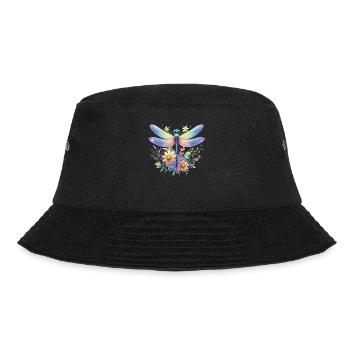 Libelle Und Blumen Aquarell Naturmotiv - Bucket Hat - Schwarz - Vorne - Lela (165cm)