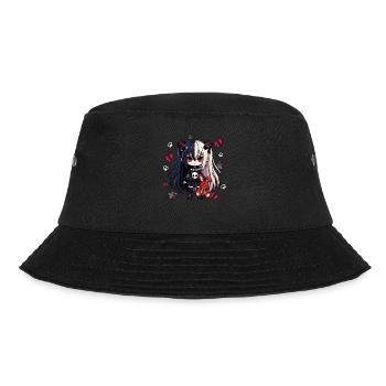 Chibi Kawaii Emo Pastell Goth Girl Anime - Bucket Hat - Schwarz - Vorne - Lela (165cm)