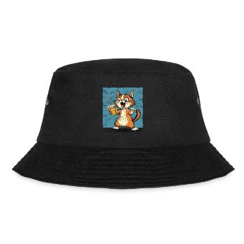Excited cat with coffee in comic style - Bucket Hat - black - Front - Lela (165cm)