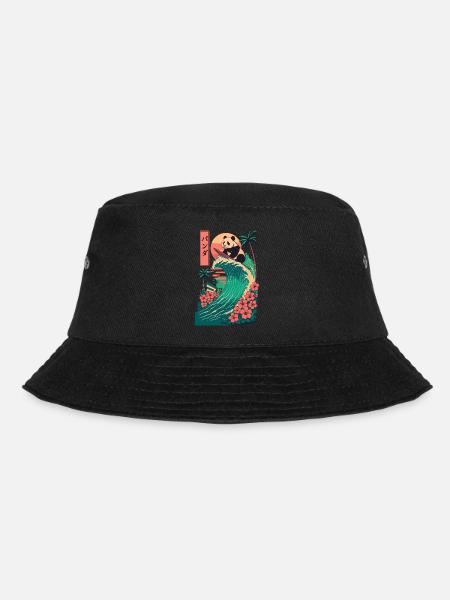 Panda Bear Animal Japanese Surfing Flower Sunset - Bucket Hat - black