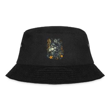 Wolf Wolfskopf Blumen Pflanzen Natur Wildnis Kunst - Bucket Hat - Schwarz - Vorne - Lela (165cm)