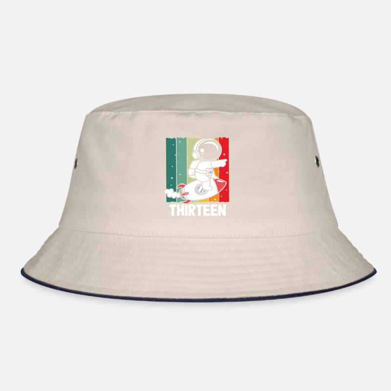 Astronaut Rocket Thirteen Retro Design Bucket Hat