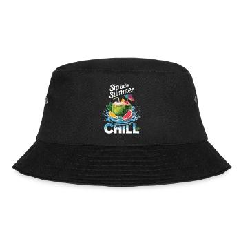 Sommer, Sonne, Chill - Sip into Summer - Bucket Hat - Schwarz - Vorne - Lela (165cm)