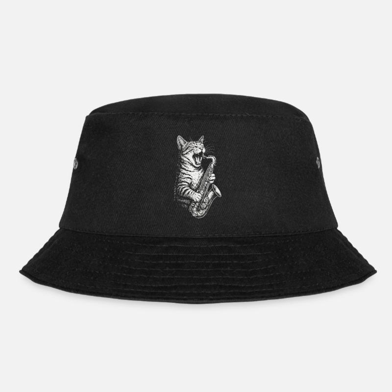 Coole Katze spielt Saxophon Jazz Musik - Bucket Hat - Schwarz
