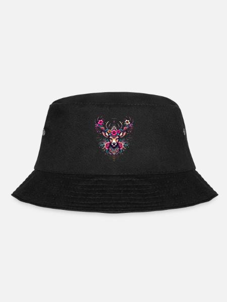 Hirsch T-Shirt Tracht Damen Trachtenshirt Dirndl - Bucket Hat - Schwarz