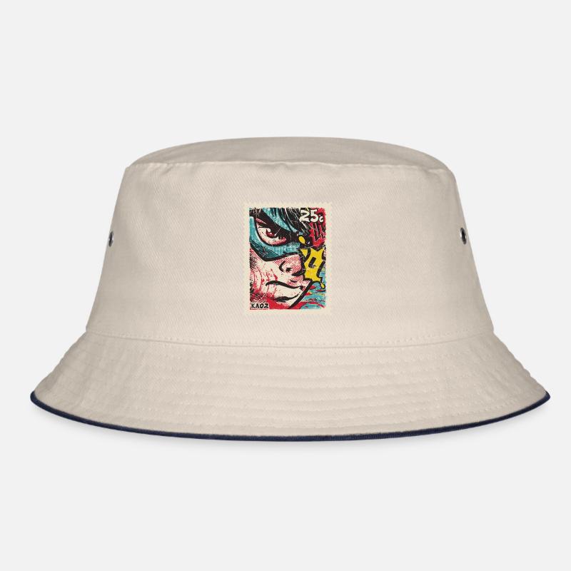 Comic-Held als Retro-Briefmarke Bucket Hat