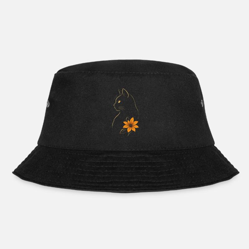 Katze gezeichnet Blume - Bucket Hat - Schwarz