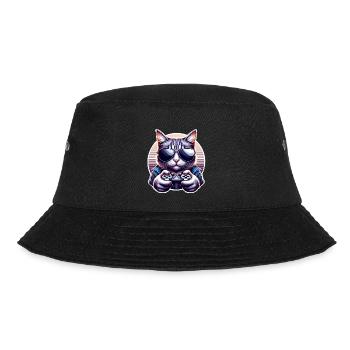 Katze Gamer Gaming Nerd - Bucket Hat - Schwarz - Vorne - Lela (165cm)