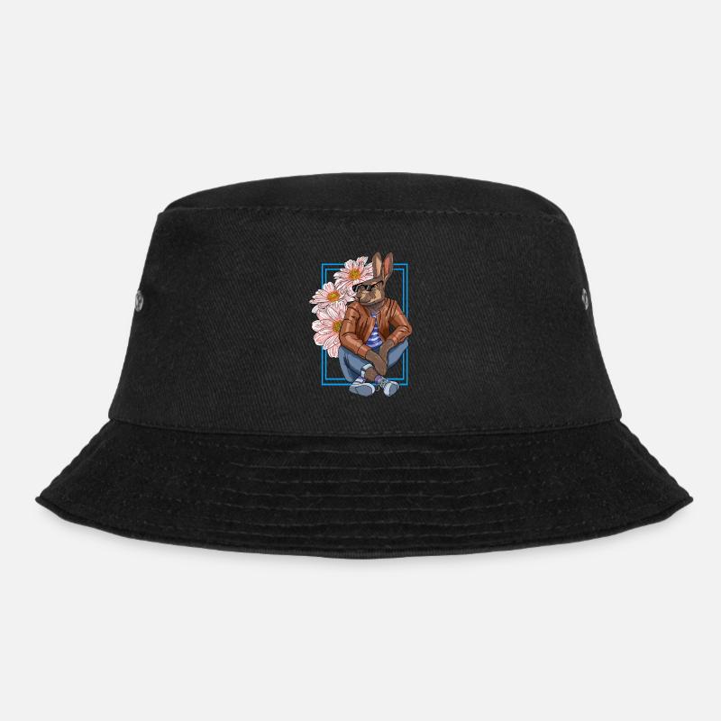 Stylischer Hasen-Charakter mit Blumen - Bucket Hat - Schwarz