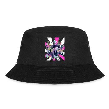Retro Pferd Pferde Mädchen 60er Blumen - Bucket Hat - Schwarz - Vorne - Lela (165cm)