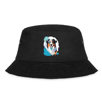 Colorful Aussie Dog Portrait with Paint Splashes - Bucket Hat - black - Front - Lela (165cm)