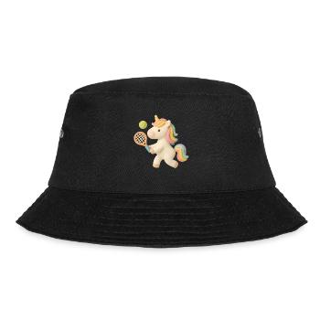 Tennis Einhorn süß, Kinder Motiv, Sportfun - Bucket Hat - Schwarz - Vorne - Lela (165cm)
