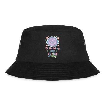 Ich nähe meinen Stress weg, lustiger Häkelliebhaber - Bucket Hat - Schwarz - Vorne - Lela (165cm)