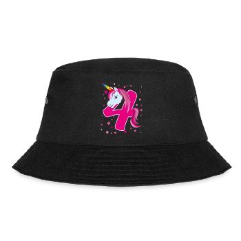 Unicorn, 4 years old, 4th birthday, child - Bucket Hat - black - Front - Lela (165cm)