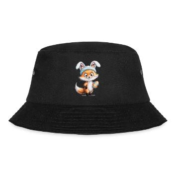 Ostern Shirt Fuchs mit Osterhase Ohren - Bucket Hat - Schwarz - Vorne - Lela (165cm)