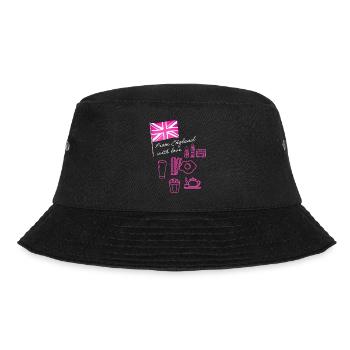 EXANGLIA (Pink + Weißer Text) - Bucket Hat - Schwarz - Vorne - Lela (165cm)