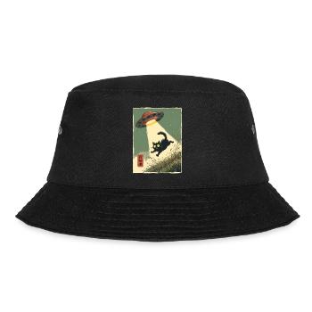 Katze UFO Entführung Japanisch Retro Alien - Bucket Hat - Schwarz - Vorne