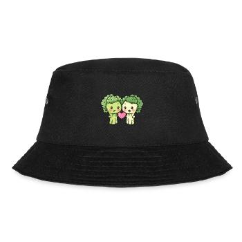 Broccoli Couple Love Heart Comic - Bucket Hat - black - Front - Lela (165cm)