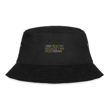 Ich bin gesund - vegetarisch - Bucket Hat - Schwarz - Vorne - Lela (165cm)
