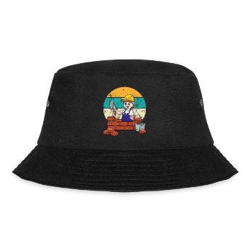 Vintage Retro Maurermeister Maurer - Bucket Hat - Schwarz - Vorne - Lela (165cm)