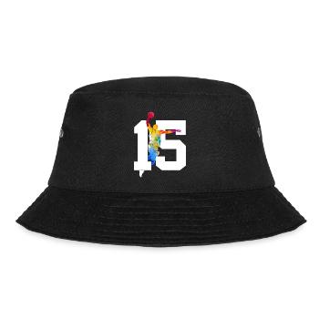 NUMMER 15 BASKETBALL 15. GEBURTSTAG - Bucket Hat - Schwarz - Vorne - Lela (165cm)