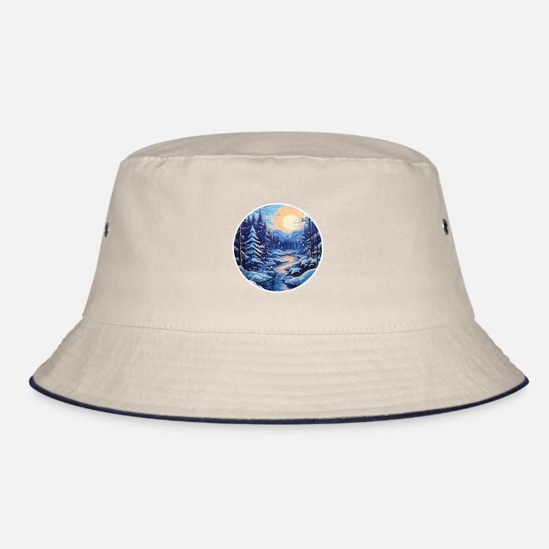 Winterlandschaft Wald mit Fluß Bucket Hat